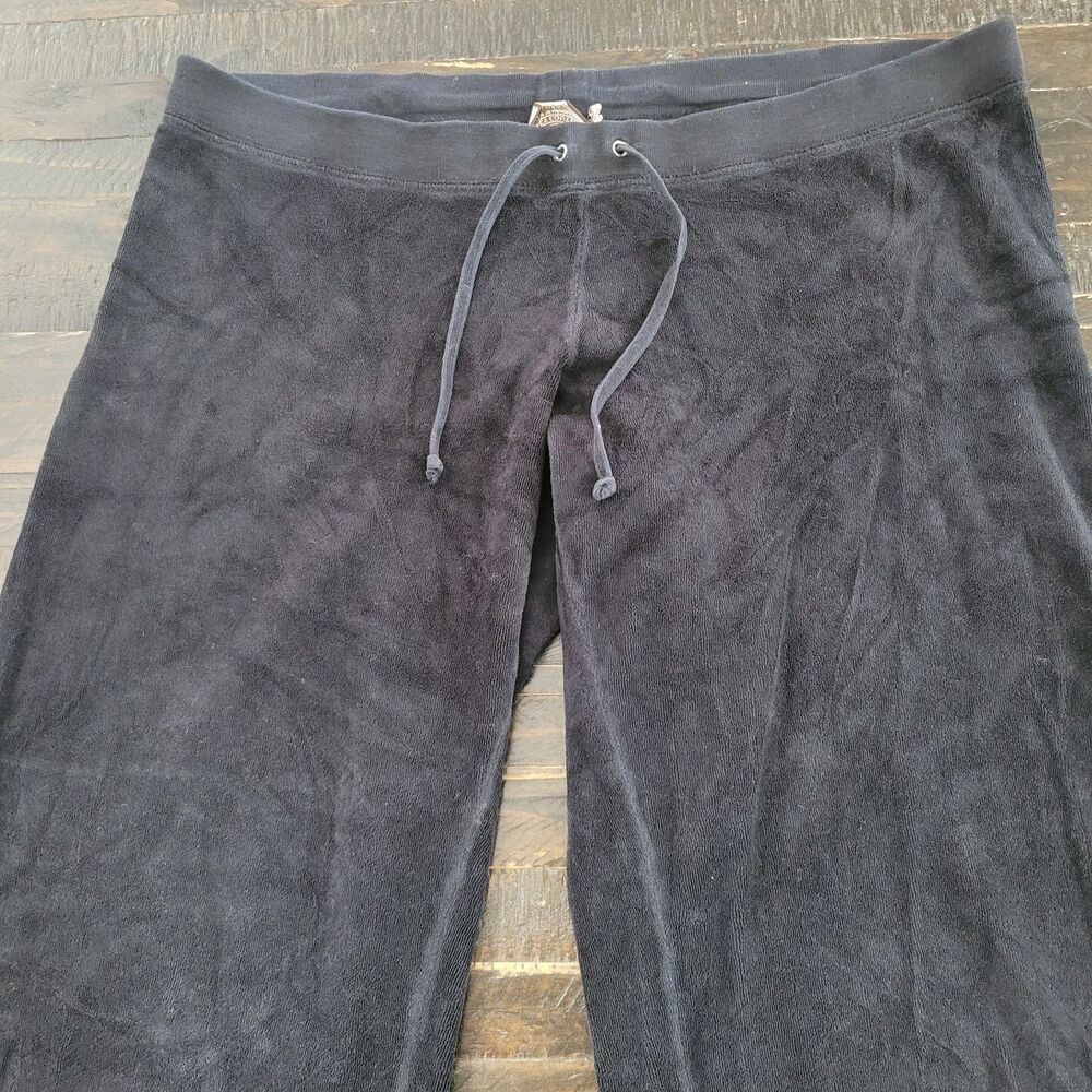 Juicy Couture Black Velour Wide Leg Track Pants Women’s XL Y2K
